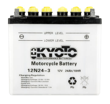 Kyoto 12N24-3 Motorcycle Battery with Acid