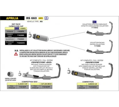 APPROVED INDY RACE ALUMINUM MUFFLER APRILIA RS 660 '20 WITH CARBY END CAP FOR ARROW COLLECTORS