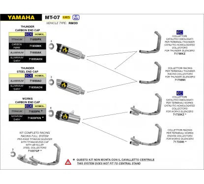 APPROVED THUNDER TITANIUM MUFFLER YAMAHA MT-07 '21 WITH CARBY FOUNDATION FOR 71758MI/KZ ARROW COLLECTORS