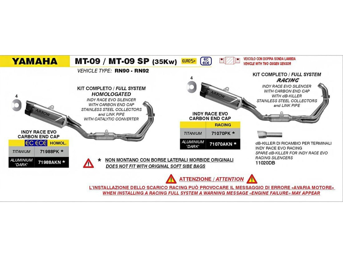 COMPLETE APPROVED KIT WITH STAINLESS STEEL COLLECTORS + INDY-RACE EVO DARK ALUMINUM SILENCER FOR YAMAHA MT-09 AND MT09SP '24/25