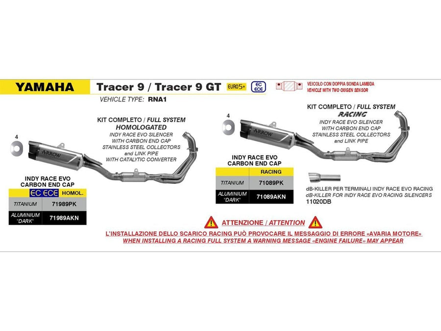 COMPLETE APPROVED KIT WITH STAINLESS STEEL COLLECTORS + INDY-RACE EVO ALUMINUM "DARK" SILENCER FOR YAMAHA TRACER 9 '25