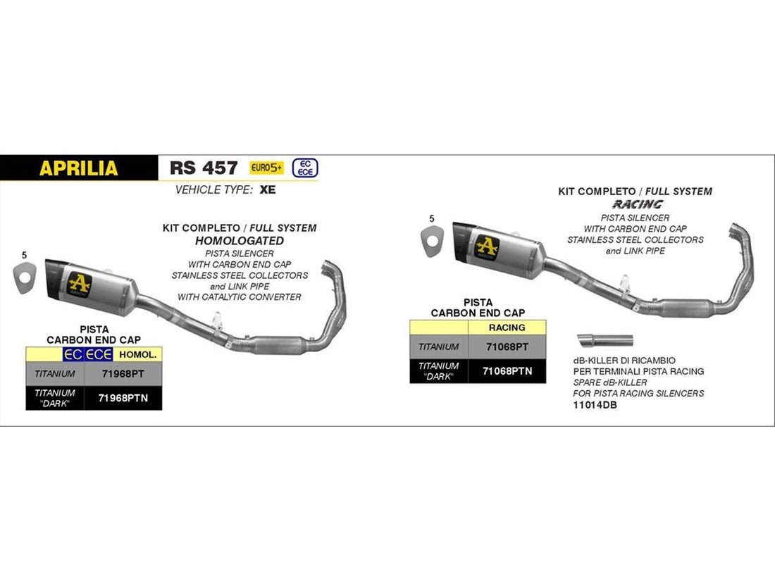 COMPLETE APPROVED KIT STAINLESS STEEL COLLECTORS + "DARK" TITANIUM TRACK SILENCER WELDED CONNECTOR APRILIA RS457 E5+ 2024
