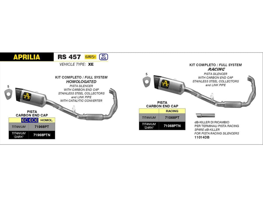 COMPLETE APPROVED KIT STAINLESS STEEL COLLECTORS + "DARK" TITANIUM TRACK SILENCER WELDED CONNECTOR APRILIA RS457 E5+ 2024