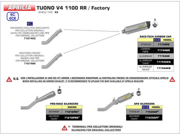 DARK NICHROM MUFFLER + STAINLESS STEEL GP2 CONNECTOR APRILIA TUONO V4 1100RR '17 FOR ORIGINAL COLLECTORS APPROVED