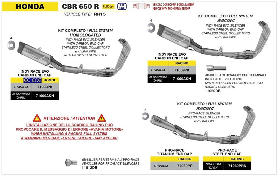COMPLETE KIT WITH STAINLESS STEEL COLLECTORS AND INDY RACE EVO TITANIUM SILENCER FOR HONDA CBR 650 R E5+ 2024/'25