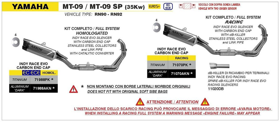 COMPLETE APPROVED KIT WITH STAINLESS STEEL COLLECTORS + INDY-RACE EVO TITANIUM SILENCER FOR YAMAHA MT-09 AND MT09SP '24/25_x000D_
