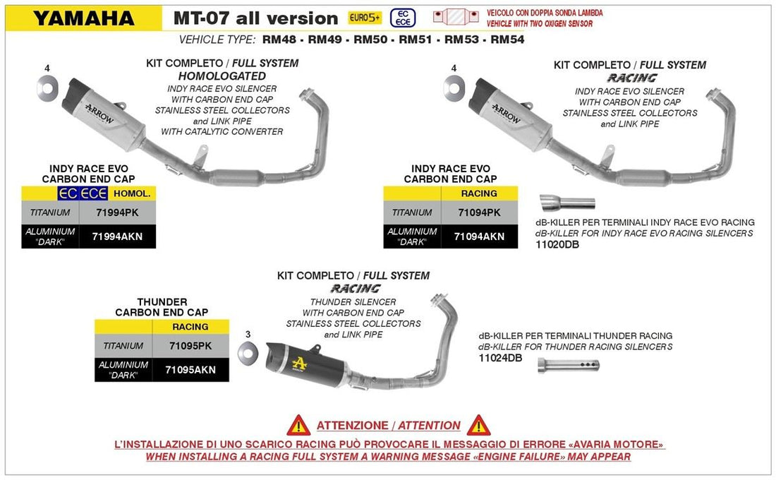 COMPLETE KIT STAINLESS STEEL COLLECTORS + INDY-RACE EVO TITANIUM SILENCER FOR YAMAHA MT-07 E5+ '25