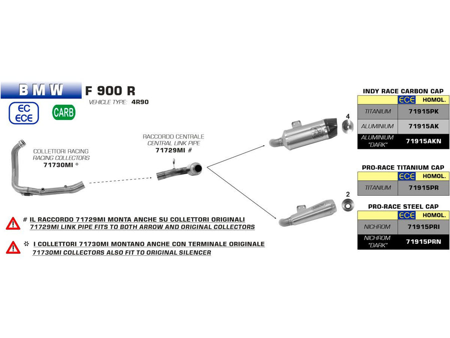 APPROVED PRO-RACE NICHROM MUFFLER BMW F 900R/XR '20 FOR ARROW CONNECTOR AND ORIGINAL OR ARROW COLLECTORS