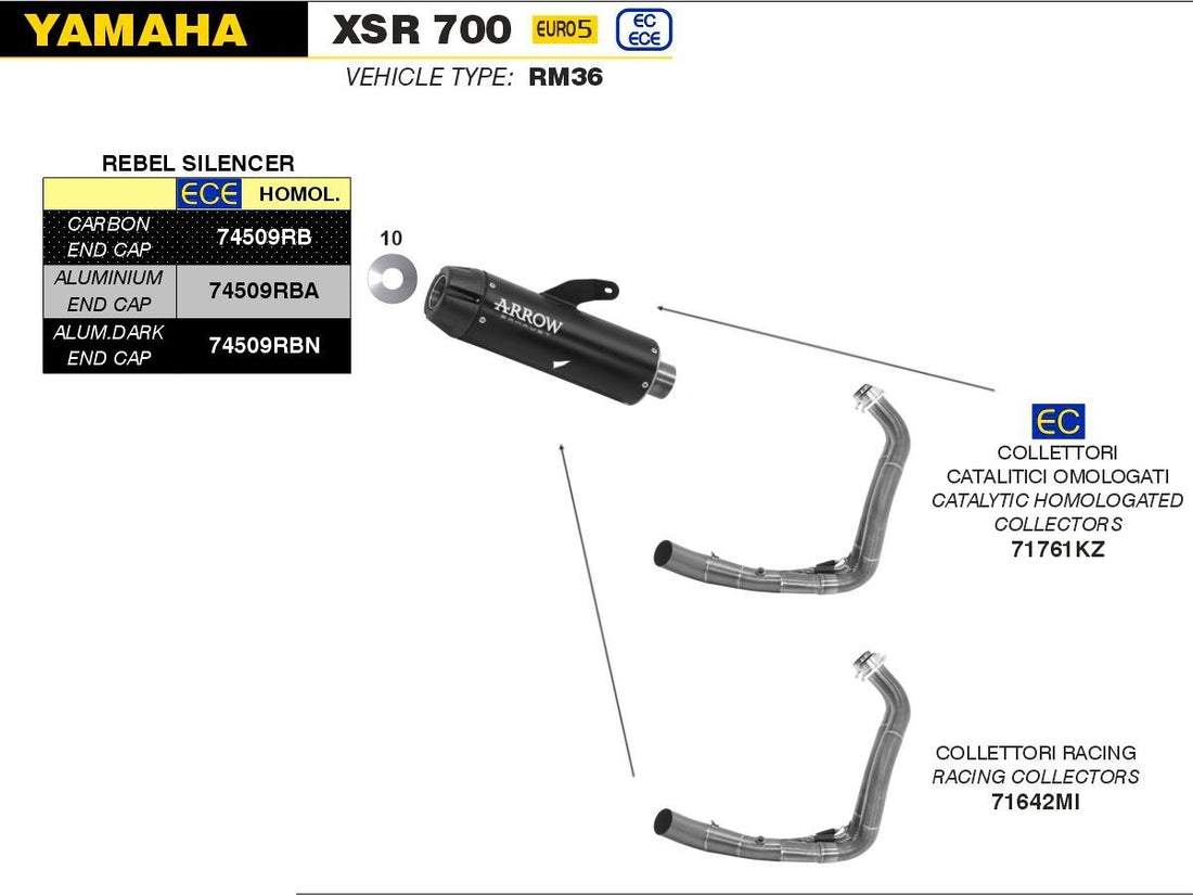 APPROVED REBEL NICHROM DARK YAMAHA XSR 700 '21 MUFFLER WITH ALUMINUM END CAP FOR ARROW COLLECTORS