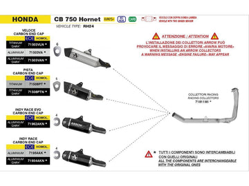 APPROVED TRACK TITANIUM SILENCER WELDED CONNECTOR HONDA CB 750 HORNET '23 WITH CARBY BASE, ORIGINAL SPARE PART + ARROW SPARE PART