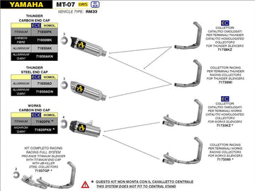 APPROVED THUNDER DARK ALUMINUM MUFFLER YAMAHA MT-07 '21 WITH CARBY FOUNDATION FOR ARROW 71758MI/KZ COLLECTORS